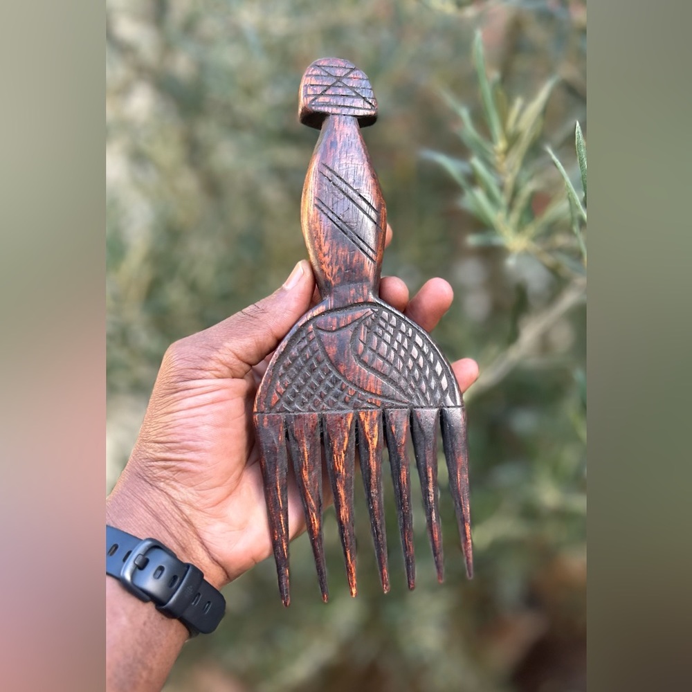 VTG Hand Carved Afro Pick Comb 🪮 🇧🇯 Sz 8”x3”